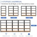 Miniatyrbilde 5 av 5: 5 nivåer oppbevaringsstativ med metallramme, metallstativ, lastekapasitet opptil 650 kg, 75 x 30 x 150 cm, svart