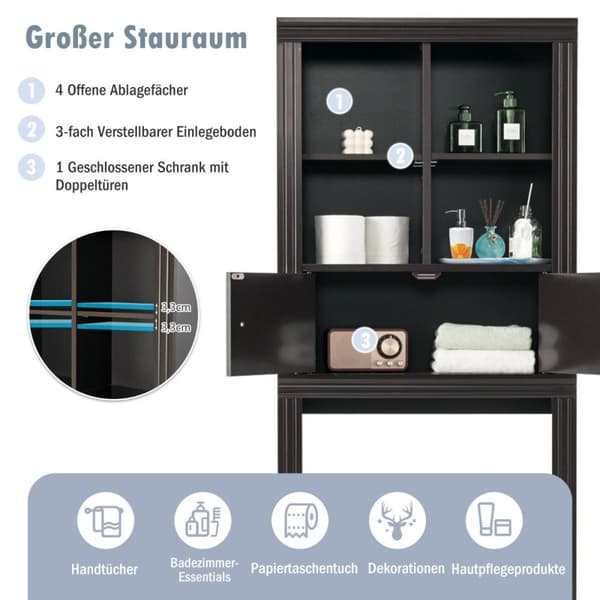 3-lags toaletthylle plassbesparende baderomshylle med 4 åpne rom 60 x 20 x 165 cm brun