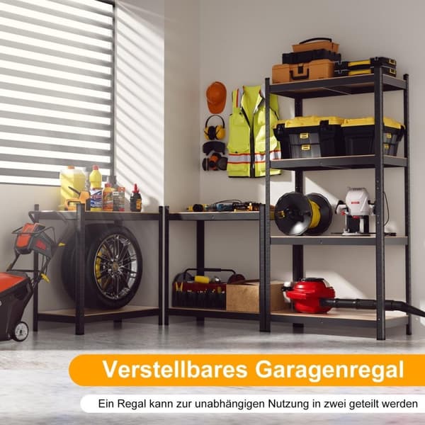 4-lags oppbevaringsstativ med metallramme, kraftig stativ, kan holde opptil 720 kg, metallstativ, svart