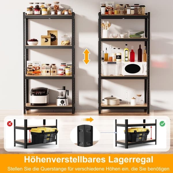 4-lags oppbevaringsstativ med metallramme, kraftig stativ, kan holde opptil 720 kg, metallstativ, svart