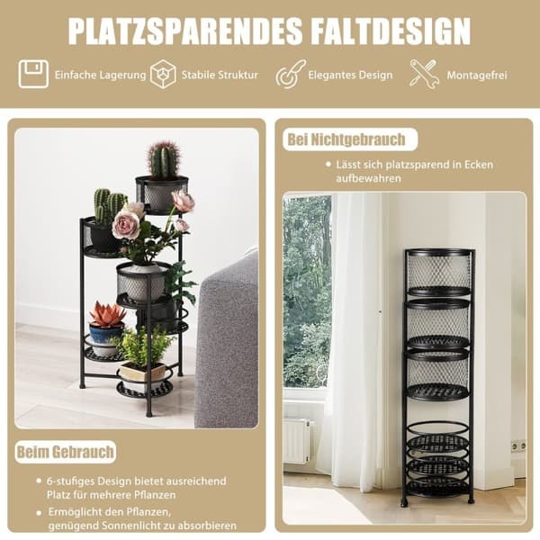 Plantestativ i 6 etasjer med roterende design Blomstertrapper Blomsterpotteholder Sort