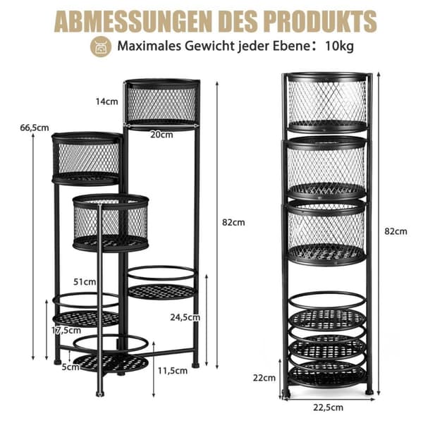 Plantestativ i 6 etasjer med roterende design Blomstertrapper Blomsterpotteholder Sort