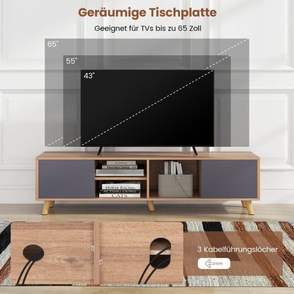 TV-skåp med öppen hylla & 2 skåp TV-lowboard för TV-apparater upp till 65 tums TV-skåp