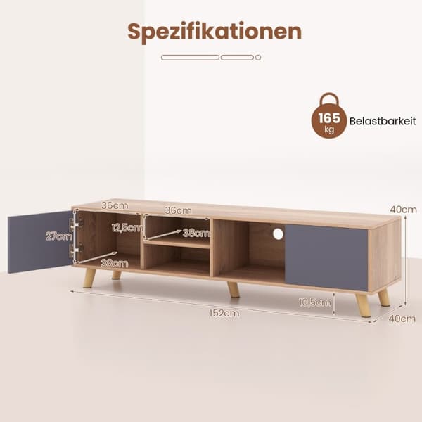 TV-skåp med öppen hylla & 2 skåp TV-lowboard för TV-apparater upp till 65 tums TV-skåp