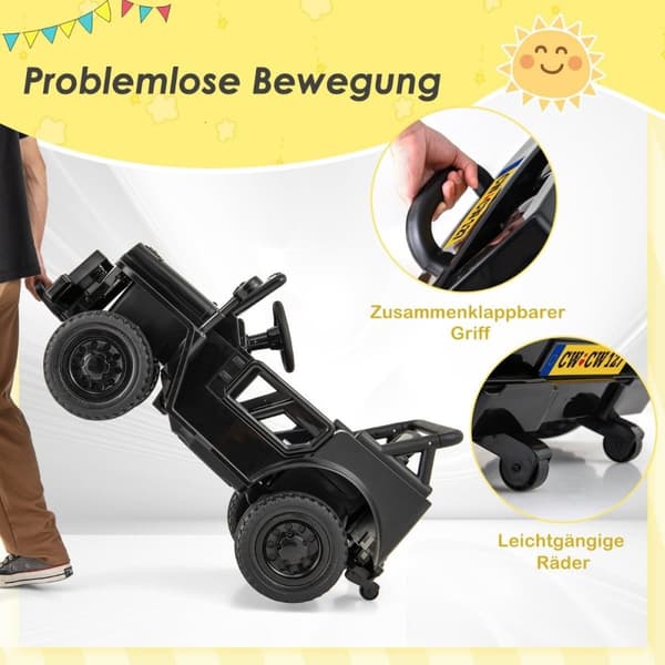 Børnebil med 12 V batteri elbil med fjernbetjening 3 hastigheder sort 102,5 x 64 x 59,5 cm