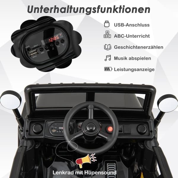 Børnebil med 12 V batteri elbil med fjernbetjening 3 hastigheder sort 102,5 x 64 x 59,5 cm