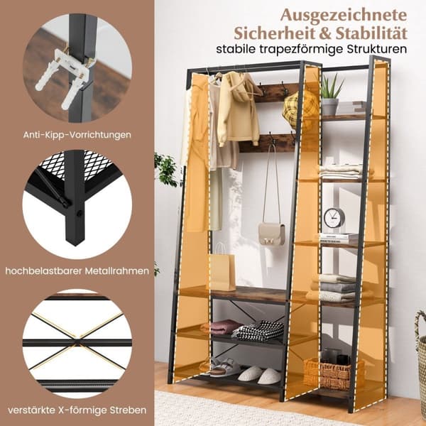 5 i 1 knageholder med skobænk & 9 kroge & 5 sidehylder & 2 trådhylder
