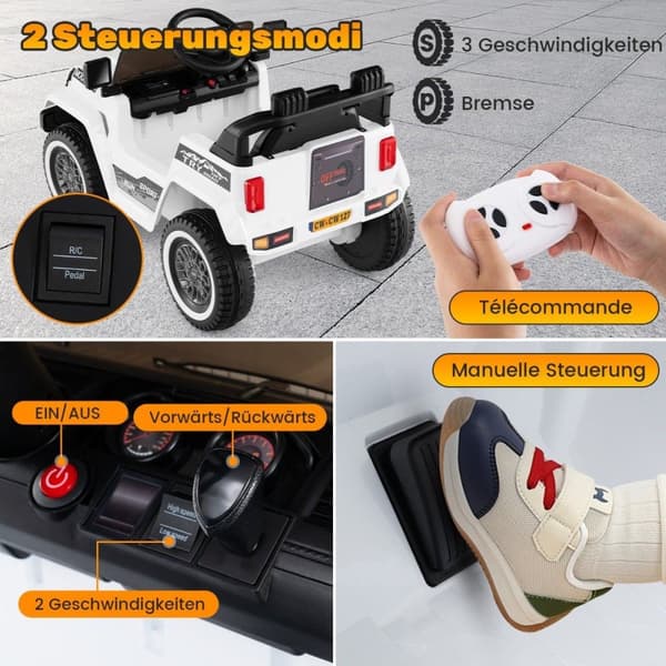 El-jeep til børn med dobbeltmotor &amp; Langsom start &amp; 4-fjedret affjedret ride-on bil hvid