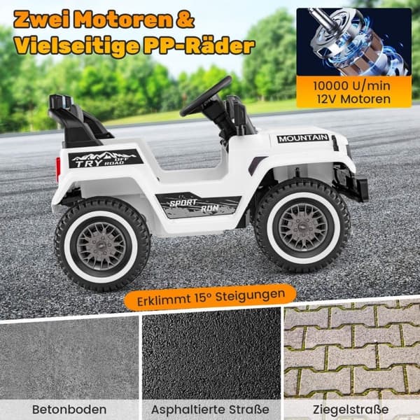 El-jeep til børn med dobbeltmotor &amp; Langsom start &amp; 4-fjedret affjedret ride-on bil hvid