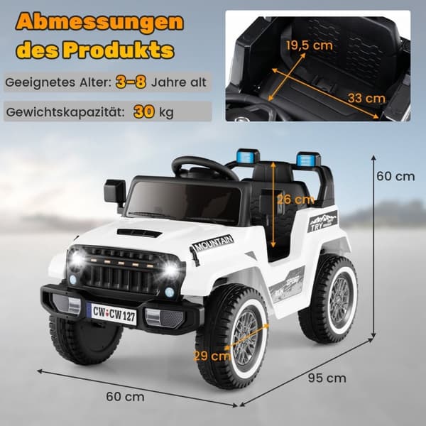 El-jeep til børn med dobbeltmotor &amp; Langsom start &amp; 4-fjedret affjedret ride-on bil hvid