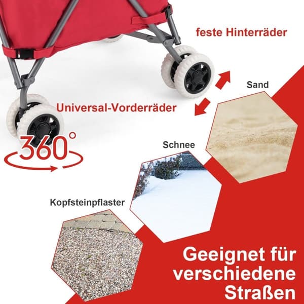 Taitettava ostoskärry pyörillä Tilavuus 90L/55kg käsikärry irrotettavalla Oxford Bag Red