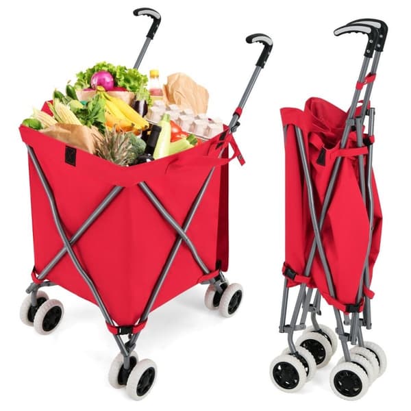 Taitettava ostoskärry pyörillä Tilavuus 90L/55kg käsikärry irrotettavalla Oxford Bag Red
