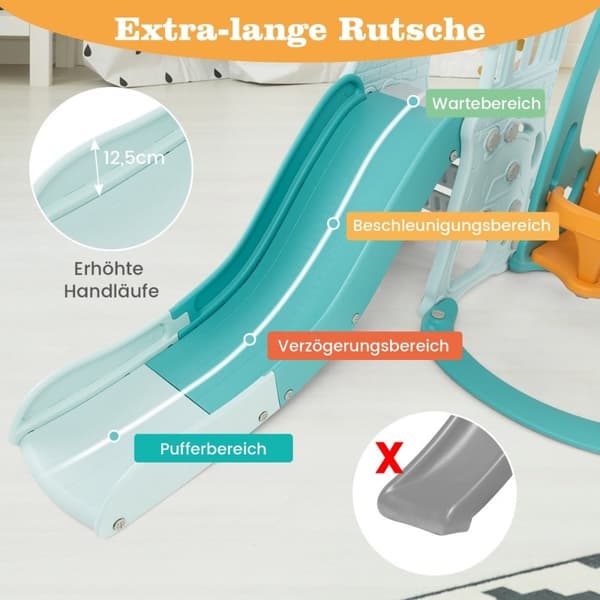 Børnegynge med højdejusterbar babyrutschebane 4 i 1 gynge & rutchebane & basketballkurve & stigegrøn