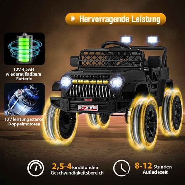 Børnelastbil med 12 V batteri genopladelig elbil med fjernbetjening sort