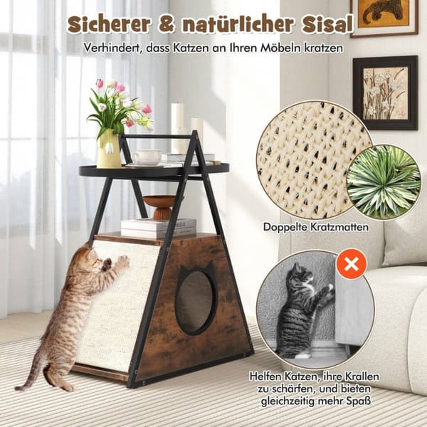 3 i 1 katteskab kattehus & sidebord & natbord med kattehule & kradsemåtter