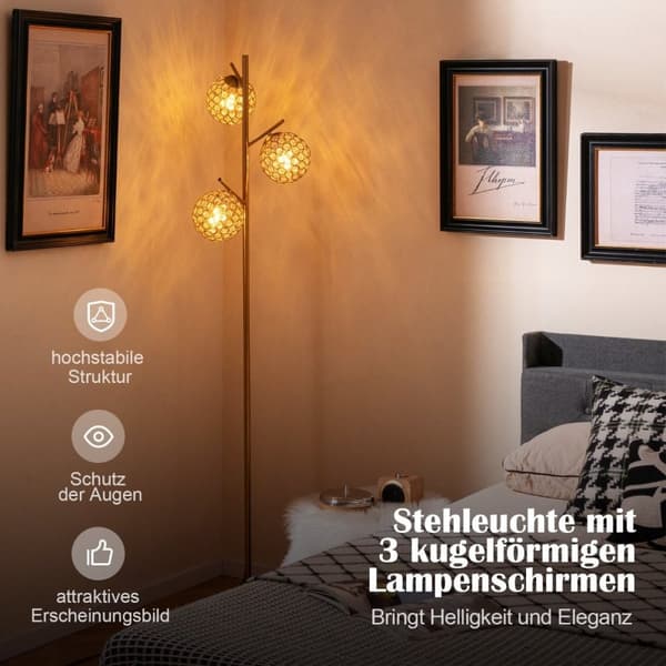 Gulvlampe med 3 lampeskjermer og fotbryter frittstående gulvlampe 169cm trelampe