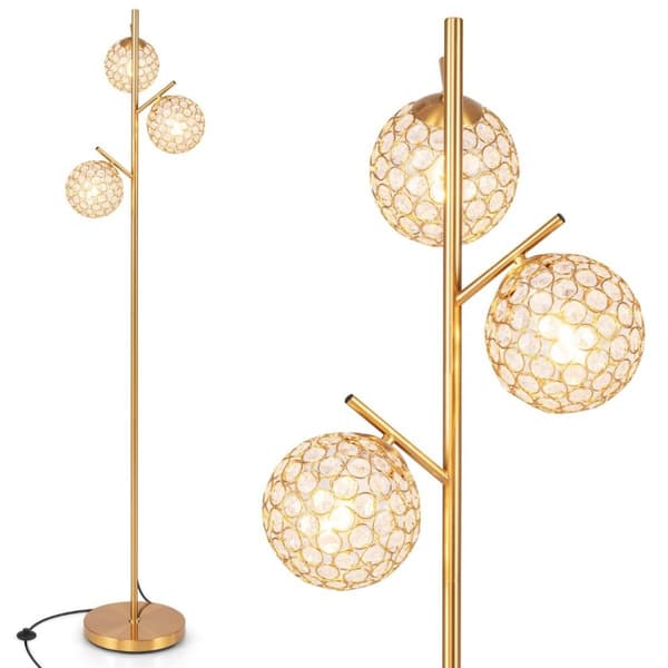Golvlampa med 3 lampskärmar och fotkontakt fristående golvlampa 169cm trädlampa