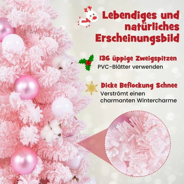 90cm Mini kunstigt juletræ med sne &amp; Cementbund juletræ Chirstbaum pink