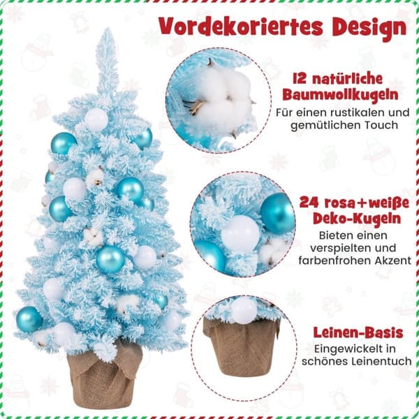 90cm Mini konstgjord julgran med snö & Cementbas julgran Chirstbaum Blå