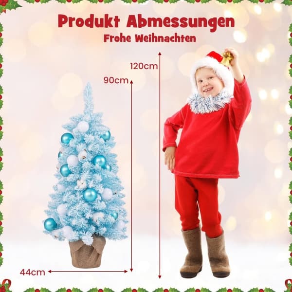 90cm Mini konstgjord julgran med snö & Cementbas julgran Chirstbaum Blå
