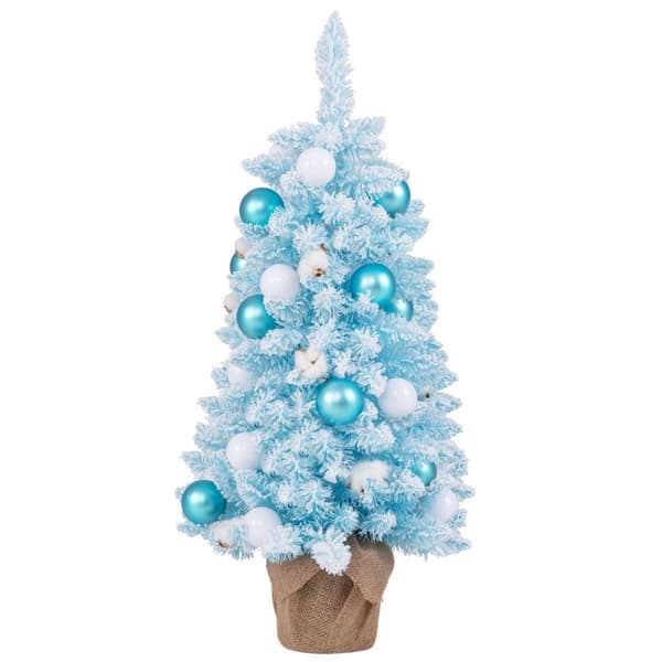 90cm Mini konstgjord julgran med snö & Cementbas julgran Chirstbaum Blå