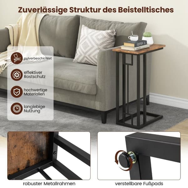 C-format sidobord kompakt soffbord för små utrymmen soffbord med metallram 48 x 26 x 66 cm