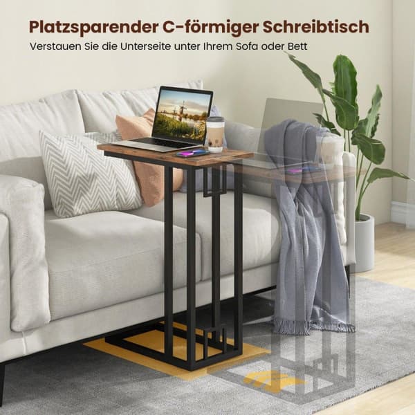 C-format sidobord kompakt soffbord för små utrymmen soffbord med metallram 48 x 26 x 66 cm