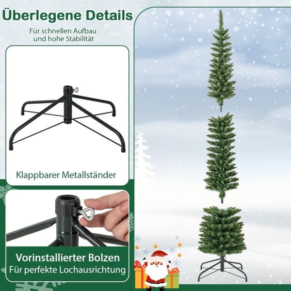 Konstgjord julgran med LED-ljus Smal julgran Upplyst festgran 210cm