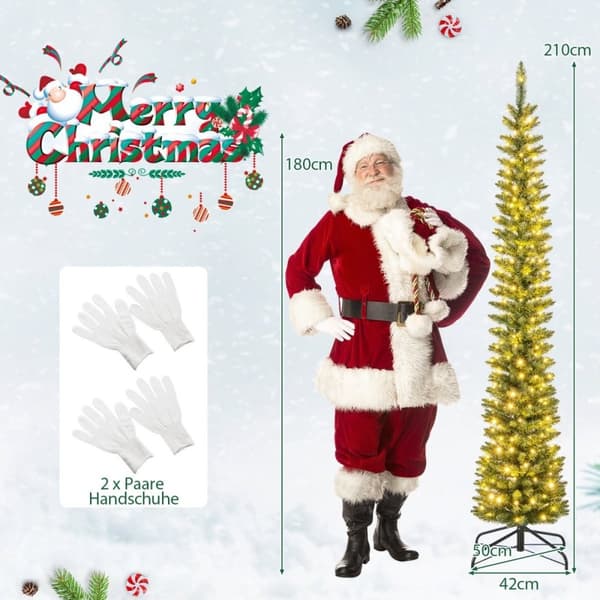 Konstgjord julgran med LED-ljus Smal julgran Upplyst festgran 210cm