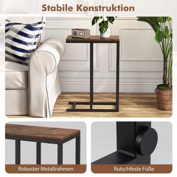 Sidebord C-formet sofabord med metallramme salongbord for stue rustikk brun