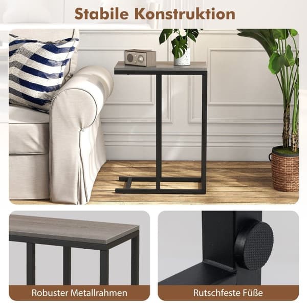 Sidebord C-formet sofabord med metalstel sofabord til stue grå