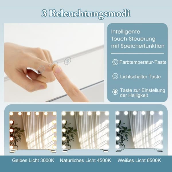 Hollywood makeup spejl med belysning og intelligent touch kontrol skrivebordsspejl
