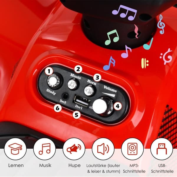 6V elektrisk quad til børn med opbevaringsplads & musik & horn & LED forlygte mini elektrisk quad rød