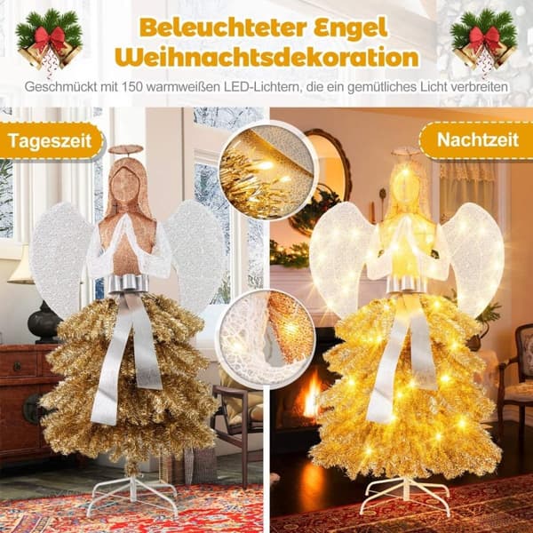Kunstig juletre med englefigur juledekorasjon med varmhvite LED-lys