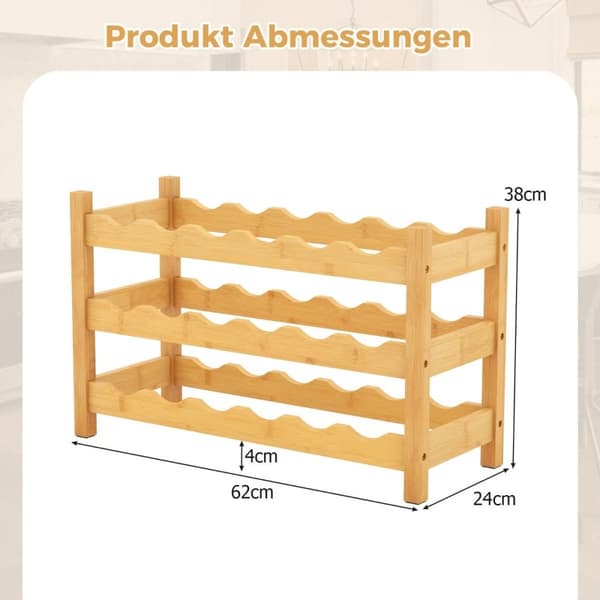 3 etagers vinreol bambus vinstander til 18 flasker 62 x 24 x 38 cm natur