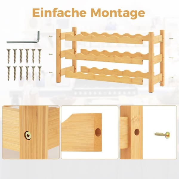 3 etagers vinreol bambus vinstander til 18 flasker 62 x 24 x 38 cm natur