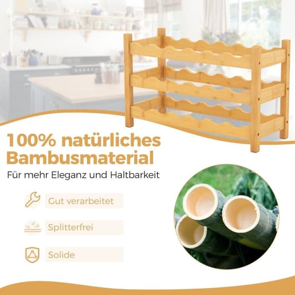 3 etagers vinreol bambus vinstander til 18 flasker 62 x 24 x 38 cm natur