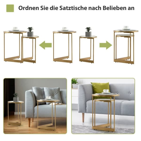 Setti 2 Marble Look sohvapöytää kultaisilla metallijaloilla Moderni sivupöytä