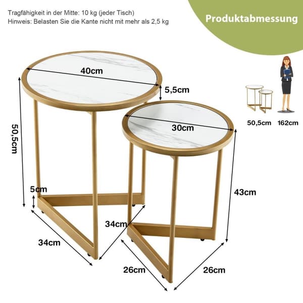 Setti 2 Marble Look sohvapöytää kultaisilla metallijaloilla Moderni sivupöytä