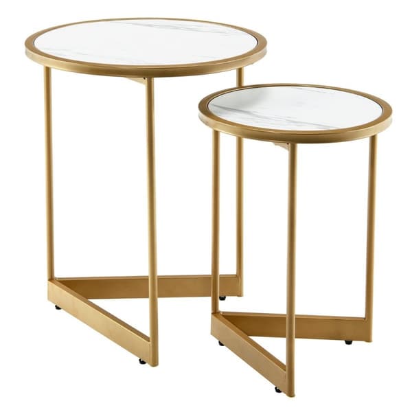 Setti 2 Marble Look sohvapöytää kultaisilla metallijaloilla Moderni sivupöytä