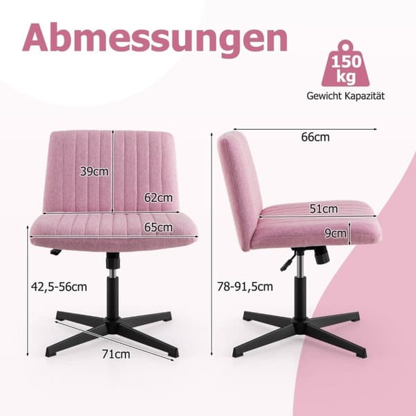 Ristijalkainen tuoli ilman käsinojia pyörivä tuoli leveällä istuimella pöytätuoli pinkki
