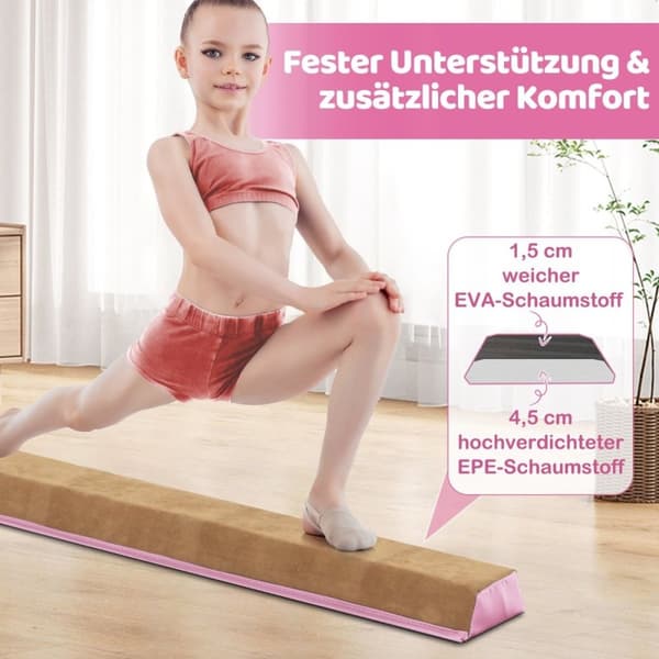 240 cm barnbalansbalk med bärhandtag &amp; Mockaöverdrag vikbar balanseringsstång rosa