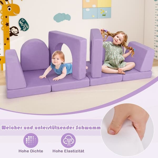 Lasten sohva 8-osainen leikkisohva vaahtomuovirakennuspalikoista mukavalla mokkanahkakankaalla, violetti