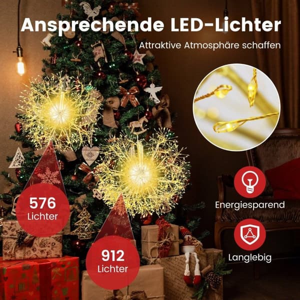Julelysballpakke med 2 LED-kuler for oppheng av julelys for utvendig og innvendig gull
