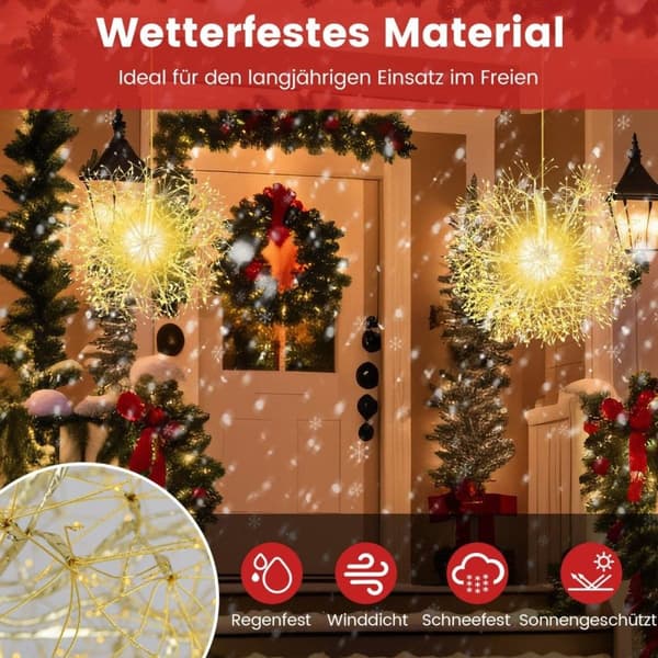 Julelysballpakke med 2 LED-kuler for oppheng av julelys for utvendig og innvendig gull