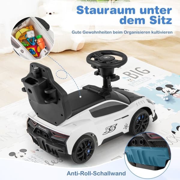 Mazerati ride-on bil ride-on køretøj med beskyttende bar &amp; Trykstang hvid