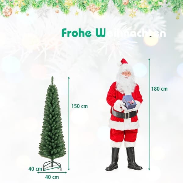 150cm blyant juletre kunstig juletre med 295 grønne grenspisser