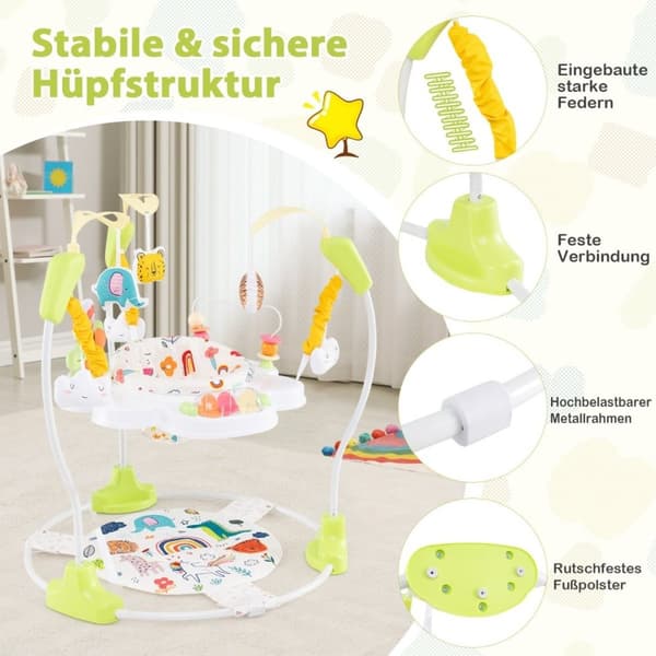 Baby Sky Jumperoo med justerbare højder & legetøj & spilledåse Baby Walker Gul