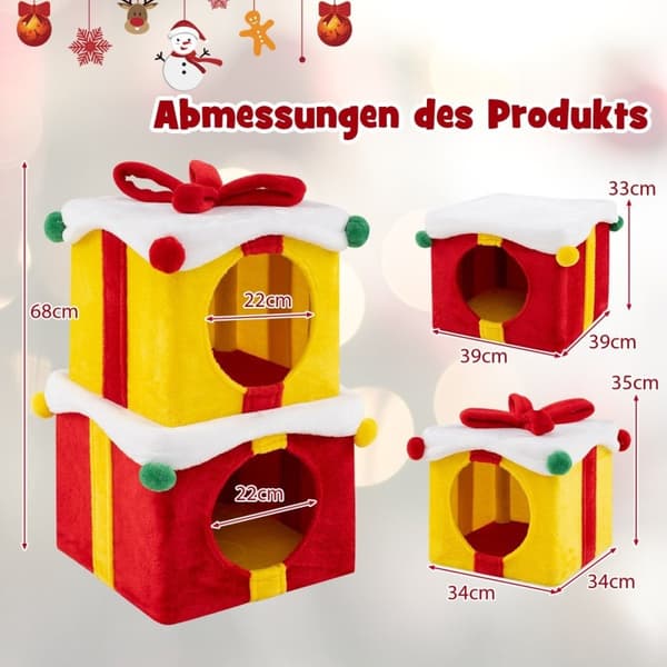 2-vånings julkattgrotta med pilbåge och boll staplingsbara presentförpackningar Cat House