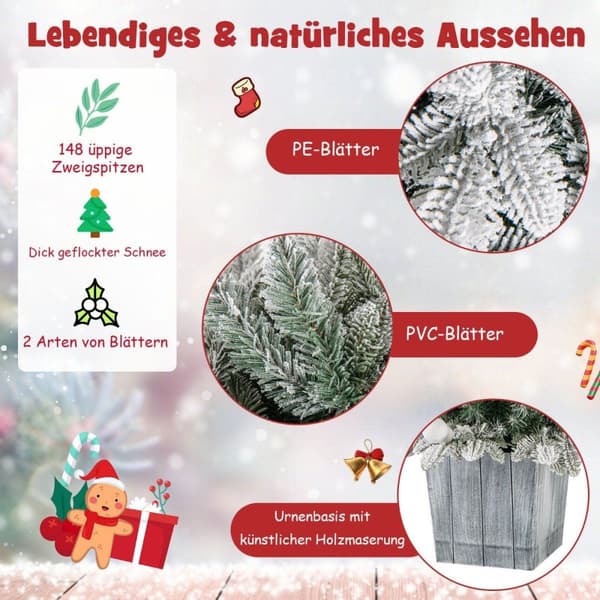 100 cm konstgjord julgran flockad gran med 80 flerfärgade LED-lampor
